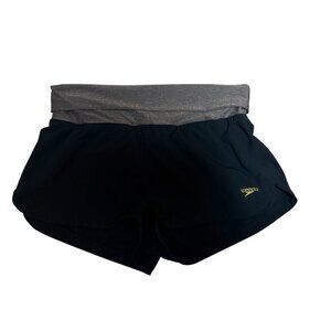 Speedo Womens Black & Gray Athletic Shorts Size Small Foldover Waist Maternity?